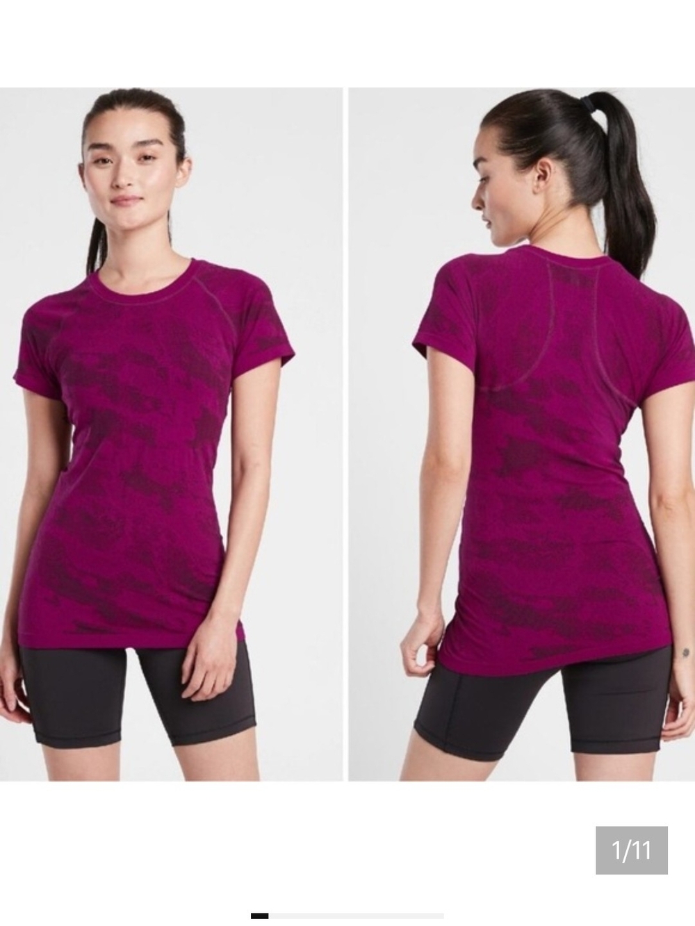 Athleta Momentum Short Sleeve Active Tee in Dark Magenta Camo Medium